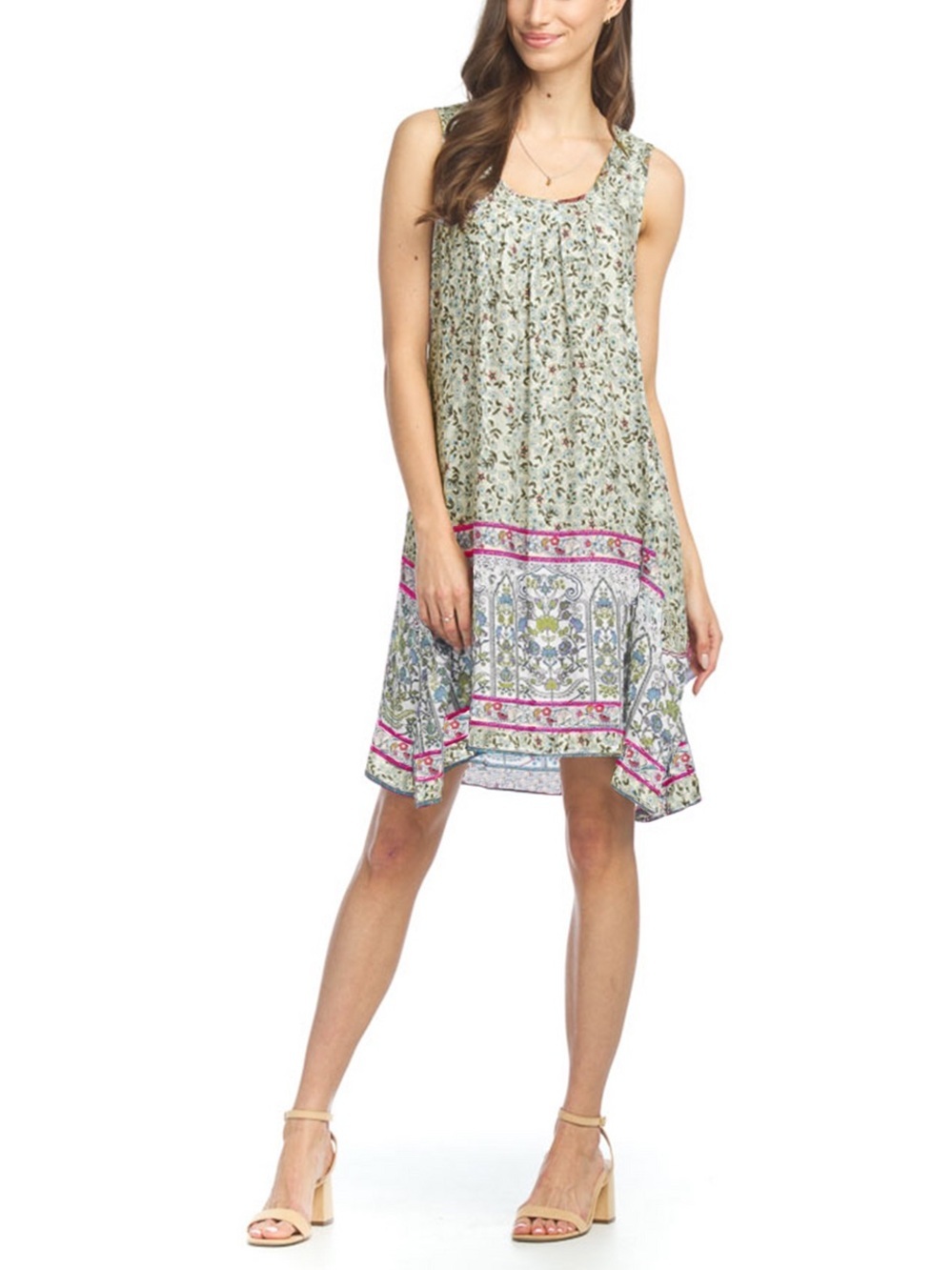 Papillon White Border Floral Print Swing Dress